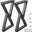 28 Inch Metal Desk Table Legs, Heavy Duty Industrial Style Black Dinning Table Leg Replacement DIY Furniture Set of 2 with Adjustment Feet Pads, Double Triangle