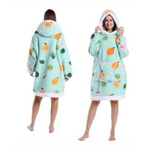 Wearable Blanket Hoodie for Women - Oversized Hooded Blanket as Christmas Birthday Gifts for Mom Girlfriend Fluffy Plush Blanket Sweatshirt with Big Front Pocket and Sleeves for Adult, Mint Fruits