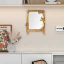 Vintage Gold Mirror Wall Decor - Small Vanity Mirrors, Antique Decorative for Desk Room, Frame Arched Victorian Decoration for Home Table, Standing Framed Gift for Furniture Living Bedroom, Rectangle