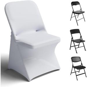 Trlyc Spandex Folding Chair Covers 30 Pcs Universal Fitted Stretchy Dining Chair Slipcovers for Wedding Party Banquet Flat-Front Chair Cover (White)