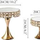 Vidisan 2 Pcs Gold 8/10 Inch Crystal Cake Stand Set Round Cake Stand with Crystal Bling Pendants Dessert Table Display Set for Wedding Event Birthday Party Dessert Table