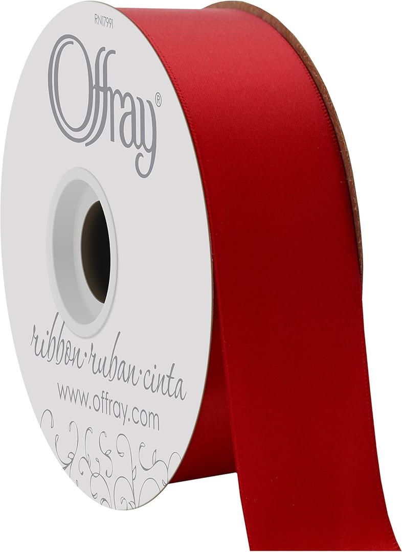 Offray Double Face Satin Craft Ribbon, 1-1/2-Inch Wide by 50-Yard Spool, Red