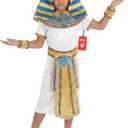Top, Pants, Wrist Cuffs, Belt, Neck Collar & Headpiece Included, Gold Trim Detail, Perfect for Halloween, Great for Dress-Up, Large