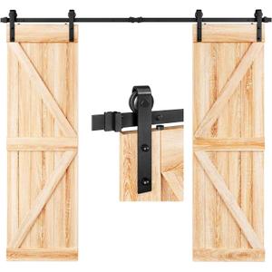 EaseLife 8 FT Double Door Sliding Barn Door Hardware Track Kit,Basic J Pulley,Heavy Duty,Slide Smoothly Quietly,Easy Install (8FT Track Kit for Double 24" Wide Door), Black 