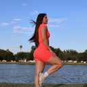 Aoxjox Venus Workout Biker Shorts for Women Cross-Waist Tummy Control High Waisted Hidden Scrunch Yoga Short 5" (Fiery Coral, Small)
