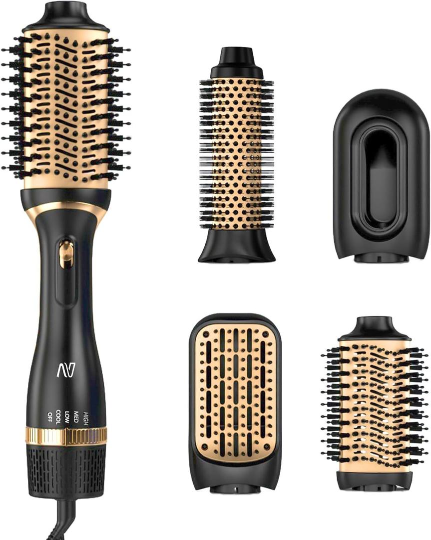 Hair Dryer Brush Set, Multifunctional Hot Air Brush for Salon Blowouts, Negative Ion Technology & Quick Drying, Shiny and Less Frizz, Black Gold
