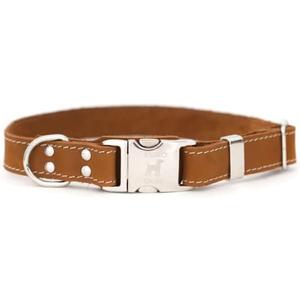 Euro Dog Collar Affordable European Luxury Small Soft Bark Brown Leather Quick Release Buckle Dog Collar Made in USA (S Width 5/8" Range 10" - 15" Neck Size)