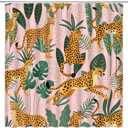 Leopard Palm Leaves Shower Curtain Cheetah Tropical Jungle Animal Wildlife Tiger Big Cat Boho Aesthetic Minimalist Modern Art Fabric Bathroom Decor Curtains with Hooks,Pink Yellow Green (70"W x 70"L (Pack of 1))