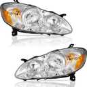 WEELMOTO Headlights Compatible with 2003-2008 Toyota Corolla, Headlamp Assembly Replacement Chrome Housing Amber Reflector Left+Right Side