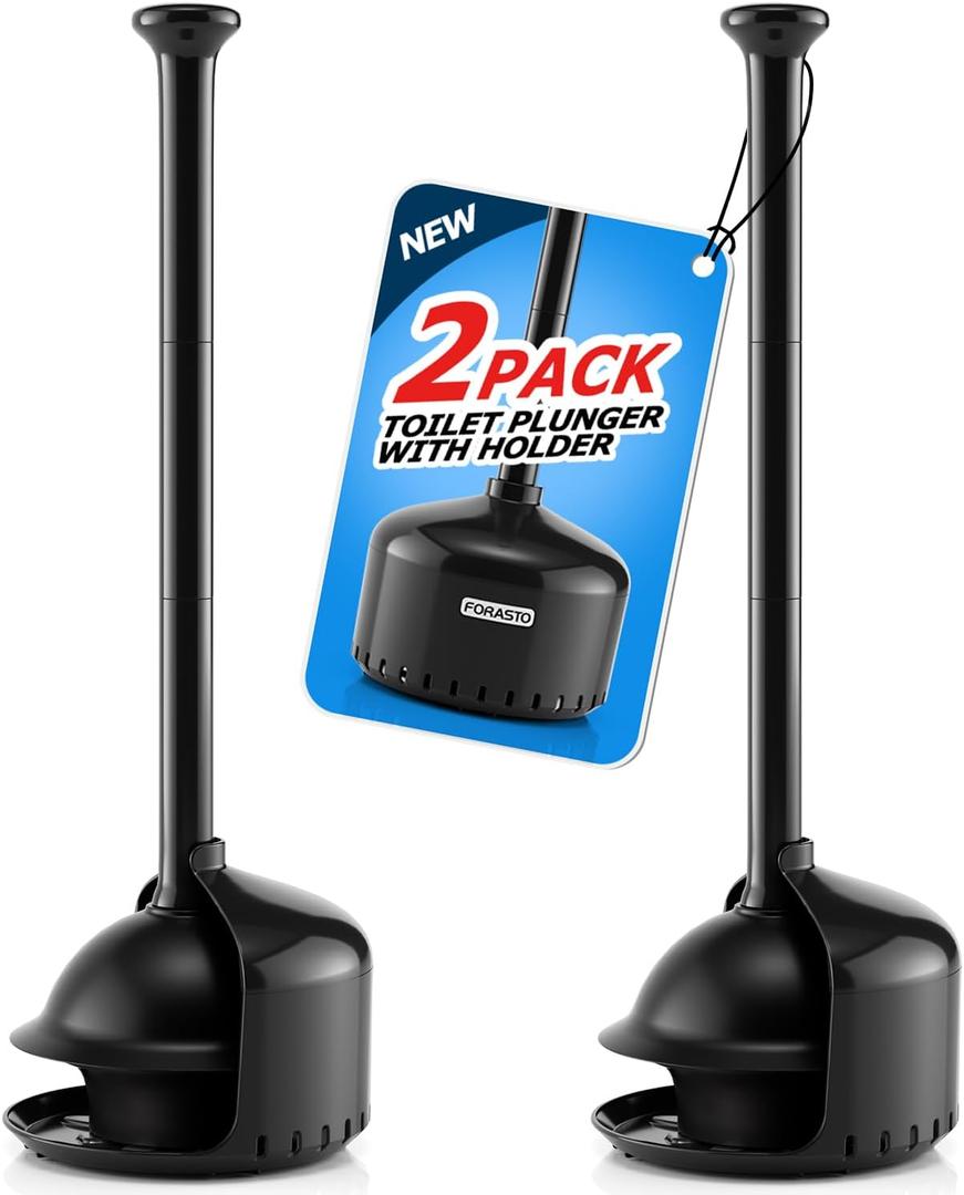 FORASTO 2Pack Toilet Plunger with HolderPlungers for Bathroom with Holder, Toilet Plunger with CoverBathroom PlungerBathroom DecorToilet Bowl Cleaners,Bathroom AccessoriesBlack(19inch)