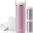 Papablic 360 CapsuleChill Breastmilk Cooler for 36H Safe Storage, Stress-Free Portable Breast Milk Chiller for Working Mom, 20oz Travel Cooler with 2pcs Stainless Steel Baby Bottles, Sakura Pink