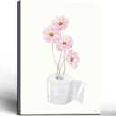 Framed Bathroom Canvas Wall Art Pink Floral and toilet paper 16x24 Decor, 16x24in