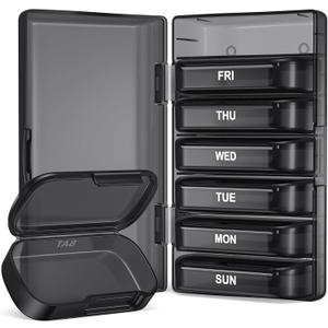 PULIV Weekly Pill Organizer with Large Capacity, Dual Protection (Black)
Pill Box 7 Day, Arthritis Friendly Pill Case Easy to Open, Medicine Organizer for Vitamins, Medication, Fish Oils, Supplement
