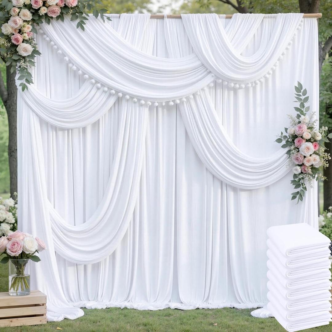 40ftx10ft Wrinkle Free White Backdrop Curtains for Party Background, 8 Panels 5x10ft Silky Polyester Photo Backdrop Drapes Back Drop Cloth for Wedding Birthday Photography Bridal Baby Shower Decor