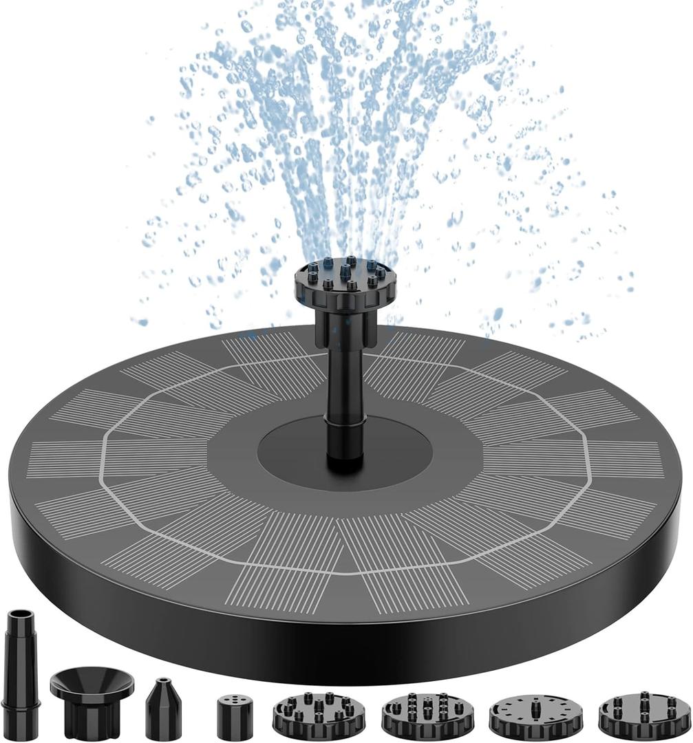 AISITIN 2.5W Solar Bird Bath Fountain Pump, Solar Fountain Pump for Bird Bath with 6 Nozzles, 6.7" Solar Powered Water Fountain Pump for Garden, Ponds, Pool, Fish Tank, Aquarium and Outdoor
