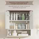 Bathroom Medicine Cabinet with Mirror, Lighted Storage Cabinet Wall Mounted with Doors & Adjustable Wood Shelf, Modern Bathroom Mirror with LED Lights Defogger for Makeup Laundry/Living Room, White