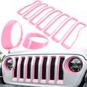 Front Grille Mesh Inserts & Headlight Cover for Jeep Wrangler JL JLU Sport & Sport S Only 2018-2023 Exterior Accessories Clip-in Grille Guard Cover Headlight Bezels Trim Ring (Pink 9PCS)