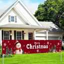 2 x Merry Christmas Banner 118x20 Inches Red Backdrop Snowman Christmas Trees Snowflakes Winter Holiday Scene Indoor Outdoor Party Wall Hanging Festive Photo Background Porch Decoration