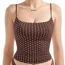 SUUKSESS Women Double Line Square Neck Tank Top Summer Going Out Tops Sleeveless Basic Cami Shirts (Brown Polka Dots, S)