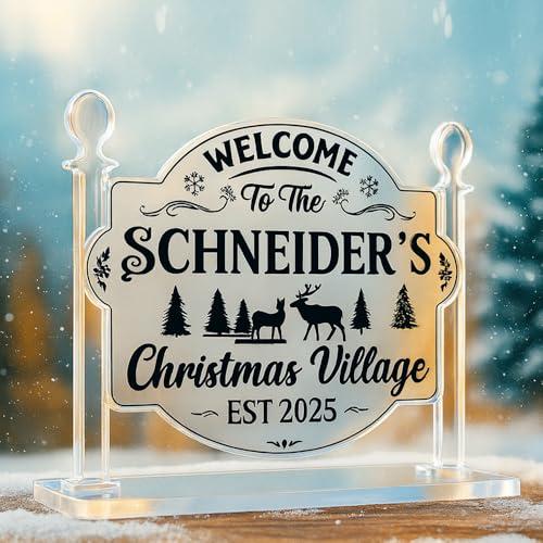 Personalized Christmas Village Sign 2025 with Family Name, Custom Acrylic Mini Standee Decoration, Holiday House Display Accessory, Festive Christmas Village Nameplate for Family Home Décor