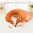 Travel Pillows Planes Fox Animal U-Shaped Neck Pillow Plush Fur Warm Cartoon Comfortable Luggage Pillow for Airplanes Car Train (A-Brown)