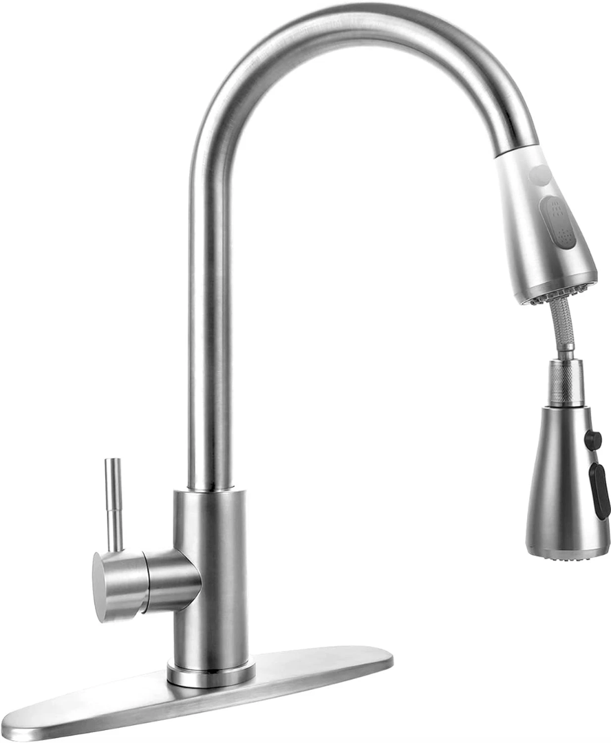 Stainless Steel 304 Kitchen Sink Faucet with Pull Down Spray Outdoor Kitchens Faucets Out Extension Utility Farmhouse for Sinks 1 Hole,Single Handle Rent Apartment Dorm