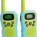 Amazon Basics Kids Walkie Talkie Set, Range Extending Set of 2, for Camping or Birthday Toys, Green and Blue
