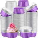 Gejoy 400 Pcs Aluminum Foil Baking Cups with Lids 5 oz Disposable Ramekins Mini Cake Pans Creme Brulee Cupcake Liners Muffin Tins Flan Mold Dessert Container for Wedding(Purple,Classic)