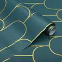 Yasinet Peel and Stick Wallpaper Green and Gold Wallpaper Dark Green Contact Paper Modern Geometric Removable Self Adhesive Wall Paper for Bedroom/Cabinet Waterproof for Bathroom Vinyl 197" x 17.3"