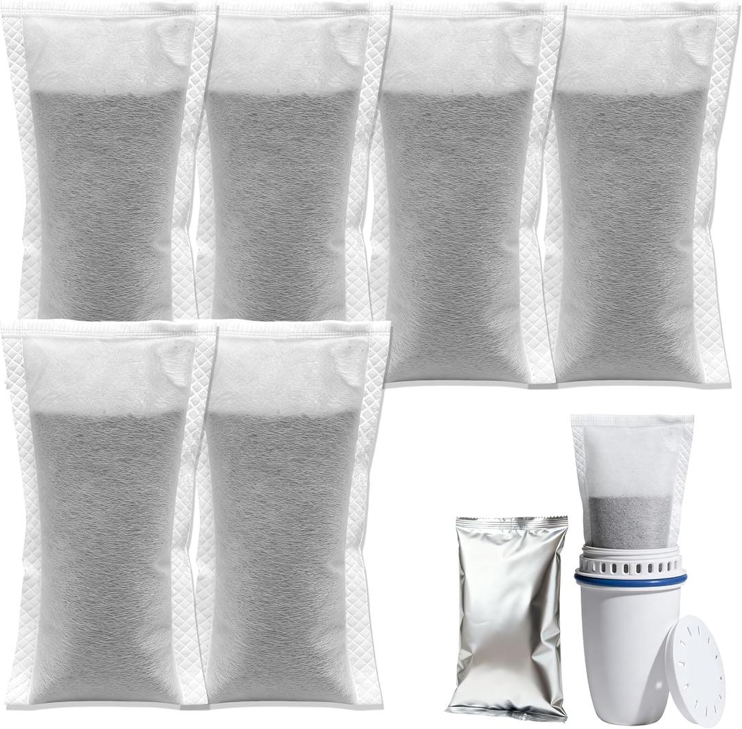 6-Pack Refillable Water Filters Refills Compatible with Brita Refillable Filter Shell, Fits Brita Water Filtration System, Pitchers & Dispensers, 2 Months Lifespan, 80% Less Plastic