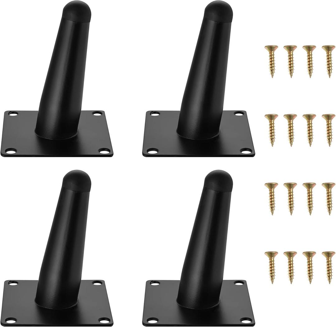 4 Inch Metal Black Furniture Couch Legs Set of 4, Inclined Cone Thickened Furniture Feet Dresser Cabinet Sofa Legs Bed Hardware Replacement