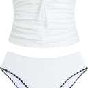 ZAFUL Women's Bandeau Tankini Swimsuit Asymmetrical Slit Bowknot String High Cut Fairyland Cheeky Bathing Suit (White, M)