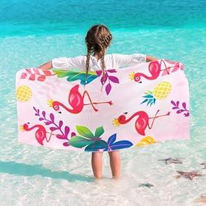 WERNNSAI Kids Beach Towel for Girls - 30” x 60” Flamingo Sand Free Swim Towels Pool Beach Towel for Girls Kids Quick Dry Absorbent Super Soft Beach Blanket Camping Travel Bath Shower Towel