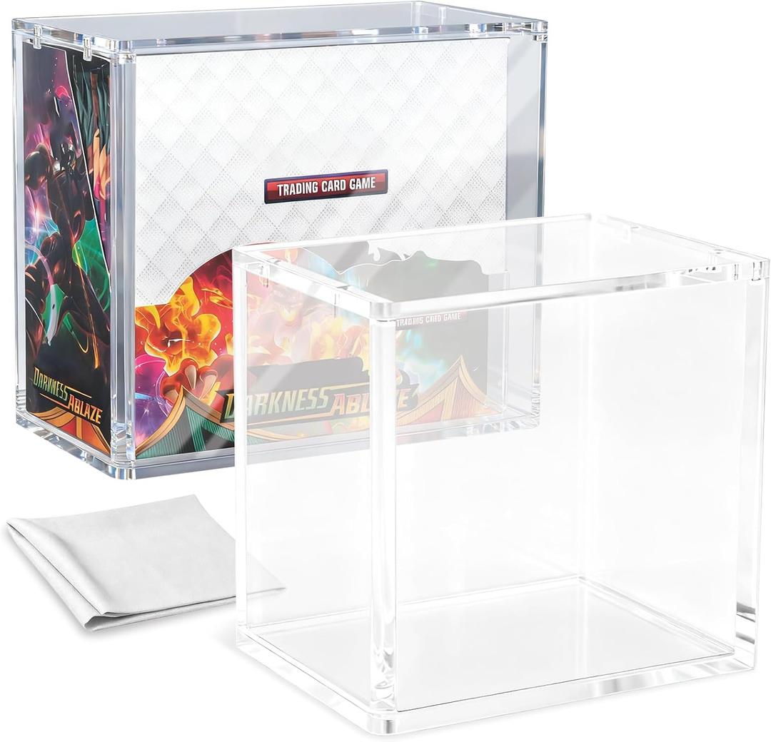 PKMN Booster Box Case Protector, 8mm + 5mm Ultra Thick Acrylic Booster Box Case with 5x3mm Strong Magnets, Compatible with PKMN Booster Boxes