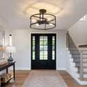hesoge Industrial Semi Flush Mount Ceiling Light,4 Light Rustic Metal Ceiling Light Fixture,Black Farmhouse Chandelier for Kitchen Island Dining Room Hallway Entryway Bedroom Living Room.