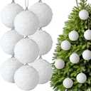 Hungdao 9 Pcs White Christmas Ornaments Velvet Ball Flocked Chenille Christmas Tree Ball Ornaments Decorative Xmas Hanging Decoration for Xmas Tree Decor, 2.36 Inch