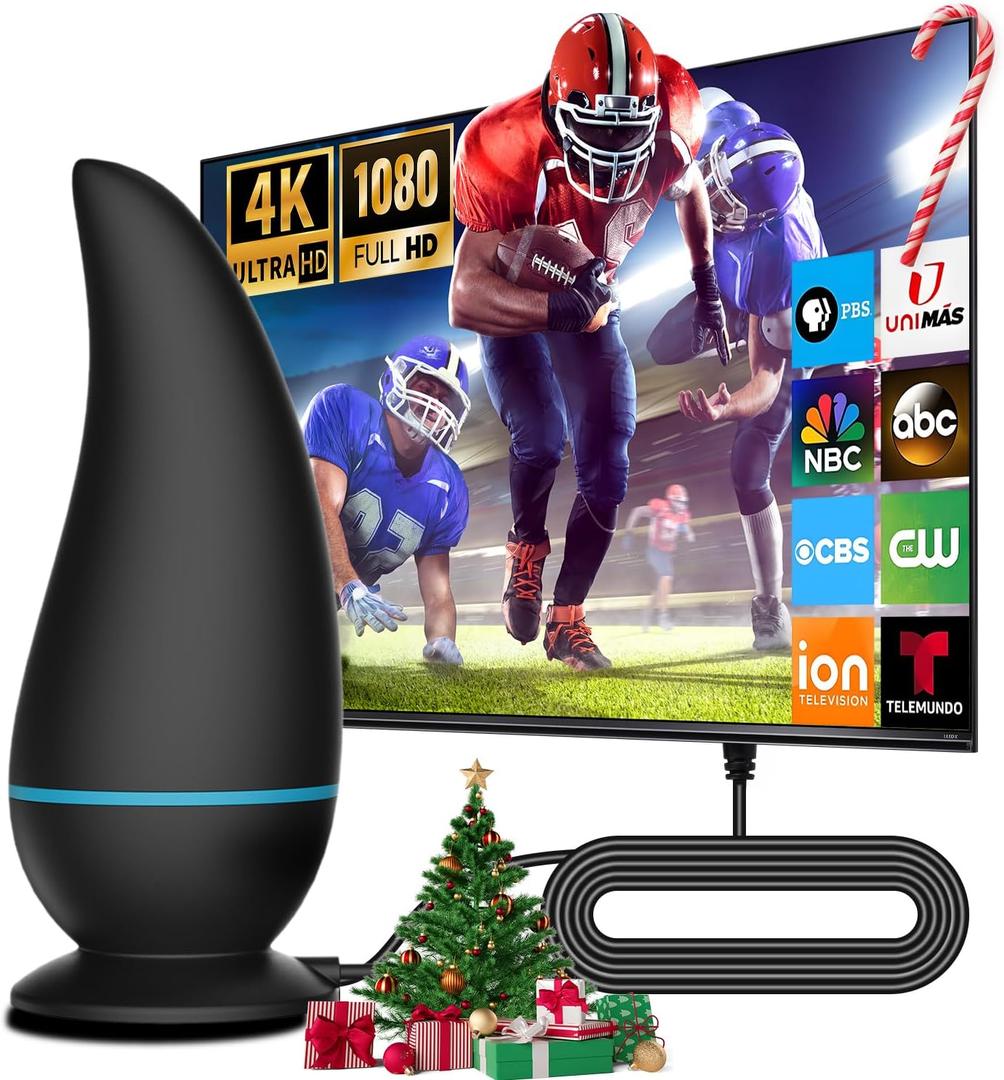 2025 TV Antenna Signal Enhance with 1000+ Miles Range Supports 1080p 4K for HDTV Cable, Smart TV, Older TVs, 18ft HDTV Cable for Free Channel