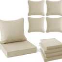 Summsun Patio Chair Cushions Set of 4, Faux Linen Outdoor Furniture Cushions, Water Resistant Backrest and Deep Seat Cushion Set with Ties, Removable Cover, Non-Slip Bottom, 24 x 24 Inch, Beige, 4P/24*24 + 24*22 Inch