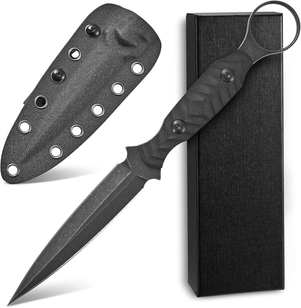 C1340 Fixed Blade Knife AUS-10 Black Stonewashed Steel Blade G10 Handle EDC Straight Knife for Outdoor Camping Survival Hiking(Black)