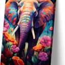 LYUNSHUO Elephant Canvas Wall Art Colorful Animal with Flowers Pictures Print Africa Wildlife Painting Modern Artwork for Home Wall Decor Ready To Hang(Elephant-11,16.00"x24.00")