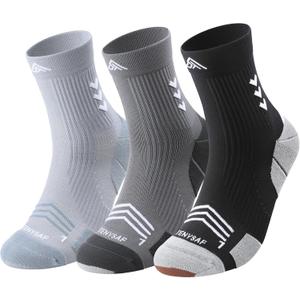 Compression Sport Running Socks: Athletic Crew Socks for Men Women Cycling Hiking Basketball Work,3 Pairs (B-black Gray Gray), Size: 9-13