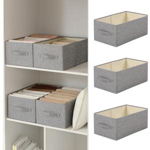 Linen Folding Storage Bins, 3 Pack Large Storage Baskets, Washable, Clothing Storage Bins with Handle, Closet Organizer for Storage Sweater,Sheets(dark grey, 18"x11" x8")