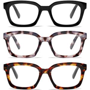 Reading Glasses for Women, Blue Light Blocking stylish high end Oversized Square Computer Readers Spring HingeBlack+Pink+Brown+1.5