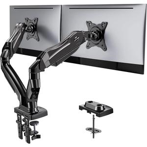 HUANUO Dual Monitor Stand - Full Adjustable Monitor Desk Mount Swivel Vesa Bracket with C Clamp, Grommet Mounting Base for 13 to 32 Inch Computer Screens - Each Arm Holds 4.4 to 19.8lbs