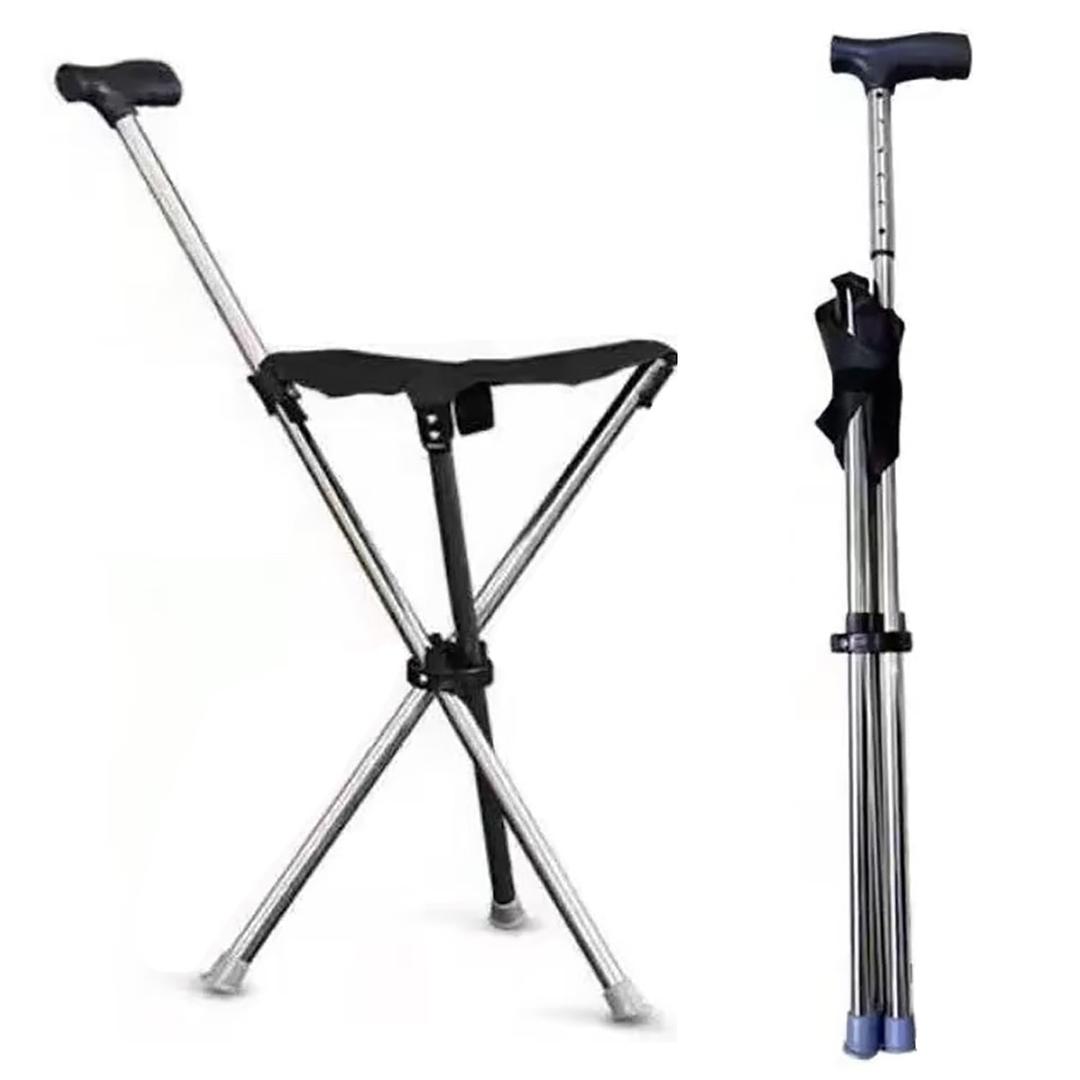 Anti-Slip Walking Cane with Seat Folding Lightweight,Walking Stick Height Adjustment,Portable and Sturdy Cane Chair for Travel Outdoor Use, Queuing, Elderly Women and Men