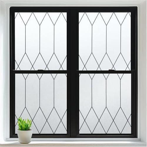 rabbitgoo Window Privacy Film for Glass Windows, Frosted Glass Cling with Decorative Moroccan Lattice, Removable Heat Control Sun Blocking Door Covering Sticker for Home Bathroom, 29.5 x 78.7 inches
