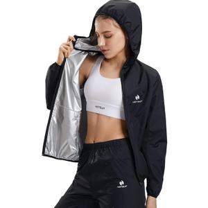 HOTSUIT Sauna Suit for Women Weight Loss Machine Washable Sweat Sauna Jacket Pants Anti Rip Sweat Suit for Gym Workout (Size X-Large, Black)