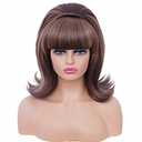 Rugelyss Short Brown Mixed Wig with Bang Retro Bouffant Beehive Wigs fits 80s Costume or Halloween Party