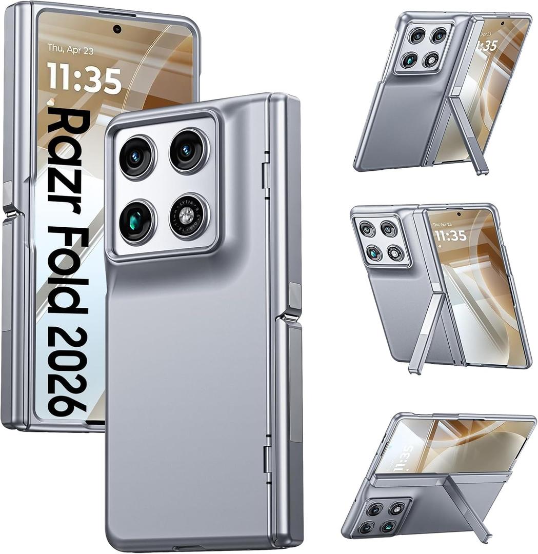 GooseBox for Motorola Razr Fold Case 2026 Phone Case Built-in Screen Protector & Hinge Protection & Hidden Kickstand Razr Fold Case with Full Body Shockproof Protective Phone Case Gray