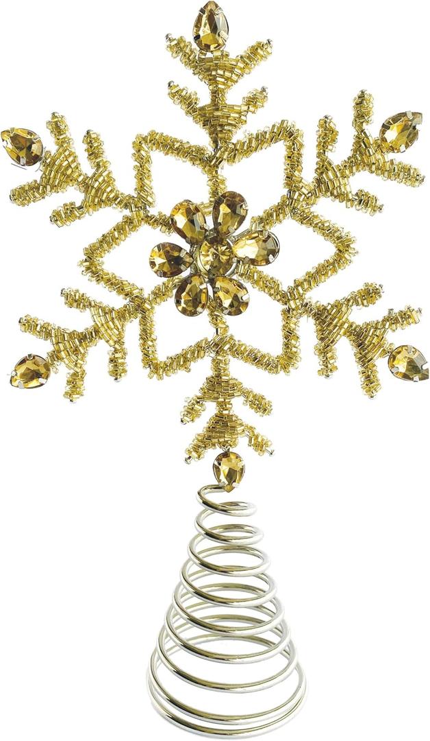 Creative Co-Op Metal and Glass Beaded Snowflake Tree Topper, Gold Finish
